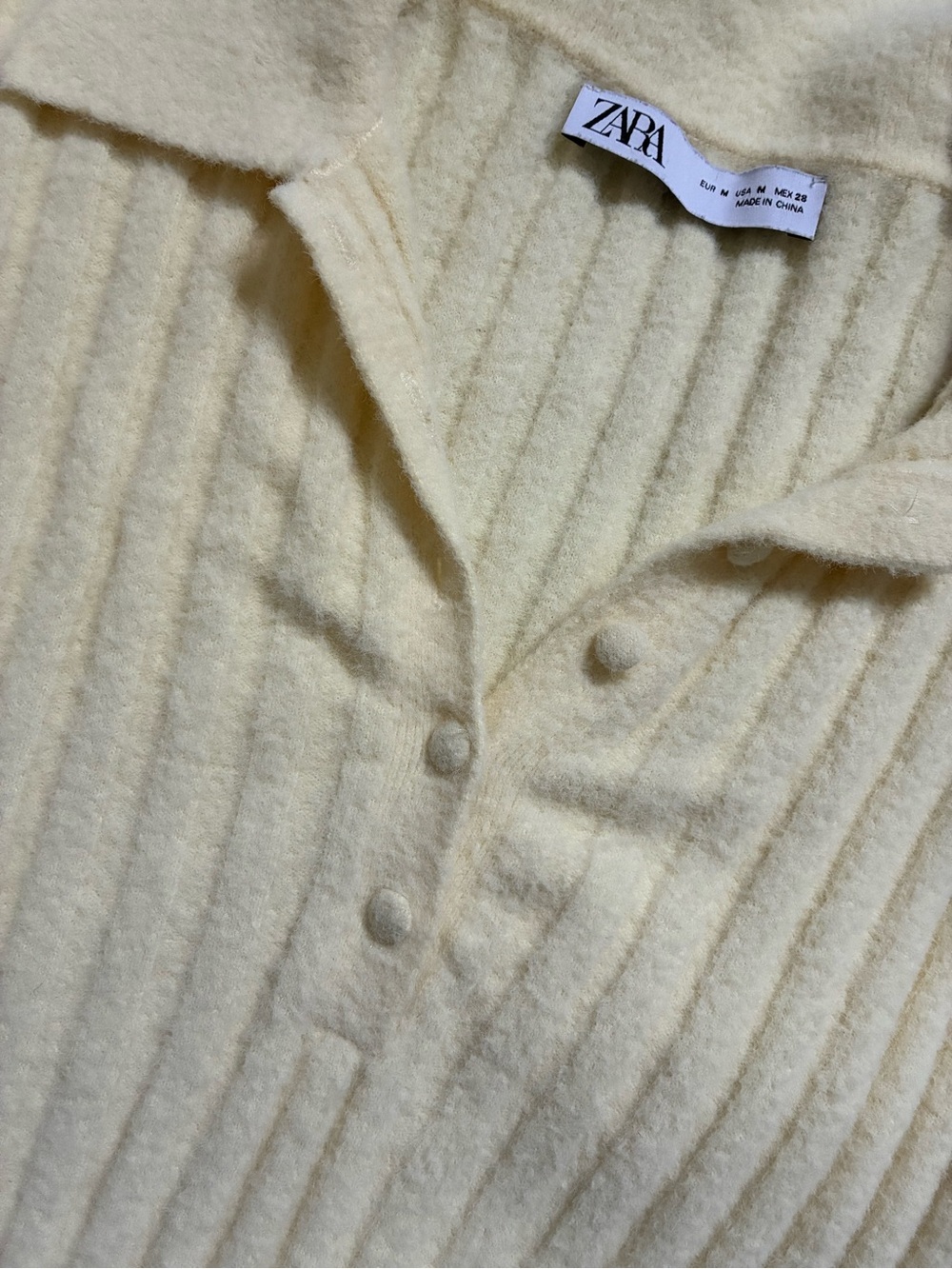 Zara Cream Ribbed Button down